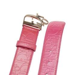 مملوكة مسبقًا حزام ديور إبزيم شعار جلد لامع أوبليك وردي 85 سم