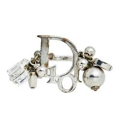 Pre Owned خاتم ديور دلايات خرز وقلب مونوغرامي فضة فينتدج مقاس أوروبي 51