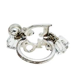 Pre Owned خاتم ديور دلايات خرز وقلب مونوغرامي فضة فينتدج مقاس أوروبي 51