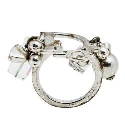 Pre Owned خاتم ديور دلايات خرز وقلب مونوغرامي فضة فينتدج مقاس أوروبي 51