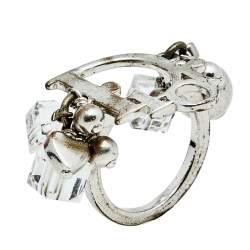 Pre Owned خاتم ديور دلايات خرز وقلب مونوغرامي فضة فينتدج مقاس أوروبي 51