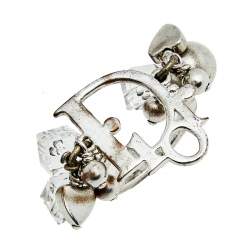 Pre Owned خاتم ديور دلايات خرز وقلب مونوغرامي فضة فينتدج مقاس أوروبي 51