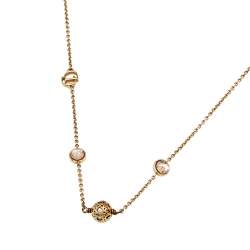 Dior Cannage Faux Pearl Crystal Gold Tone Station Necklace
