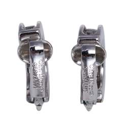 Pre Owned Dior Vintage Brushed Silver Tone Half Hoop Clip-on Earrings