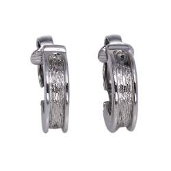 Pre Owned Dior Vintage Brushed Silver Tone Half Hoop Clip-on Earrings