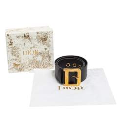 Pre Owned Dior Black Leather Diorquake Buckle Belt 90CM