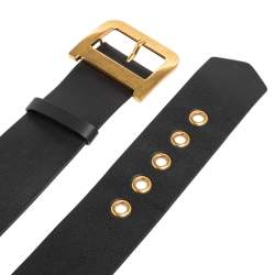 Pre Owned Dior Black Leather Diorquake Buckle Belt 90CM