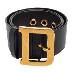 Pre Owned Dior Black Leather Diorquake Buckle Belt 90CM