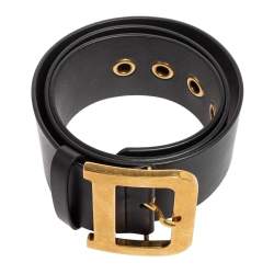 Pre Owned Dior Black Leather Diorquake Buckle Belt 90CM