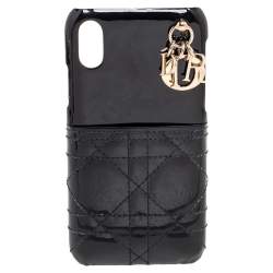 Dior Black Cannage Patent Leather Lady Dior iPhone X/XS Case