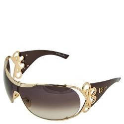 Pre Owned نظارة شمسية ديور ديوري شيلد بنية / لون ذهبي متدرجة