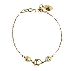 Pre Owned Dior Mise En Dior Faux Pearl Gold Tone Bracelet