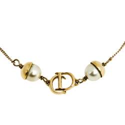 Pre Owned Dior Mise En Dior Faux Pearl Gold Tone Bracelet