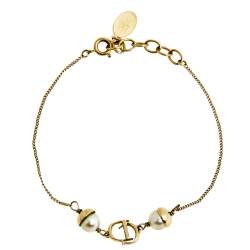 Pre Owned Dior Mise En Dior Faux Pearl Gold Tone Bracelet