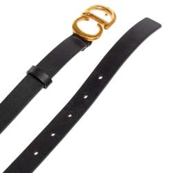 Pre Owned حزام ديور جلد أسود بإبزيم شعار الماركة سي دي 80 سم