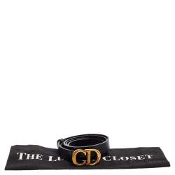 Pre Owned حزام ديور جلد أسود بإبزيم شعار الماركة سي دي 80 سم