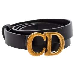 Pre Owned حزام ديور جلد أسود بإبزيم شعار الماركة سي دي 80 سم