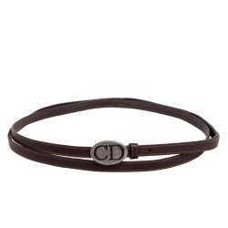 مملوكة مسبقًا Dior Dark Brown Leather CD Logo Double Waist Belt 90CM