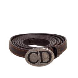 مملوكة مسبقًا Dior Dark Brown Leather CD Logo Double Waist Belt 90CM
