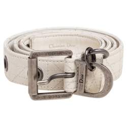 Pre Owned Dior White Cannage Leather Buckle Belt 85CM