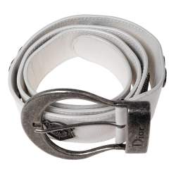 Dior White Leather Gaucho Embellished Buckle Belt 95CM