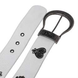 Dior White Leather Gaucho Embellished Buckle Belt 95CM