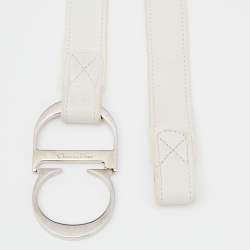 Pre Owned Dior White Leather CD Logo Belt 90 CM