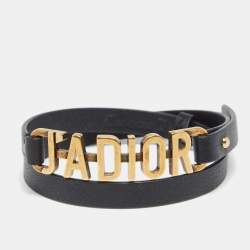 مملوكة مسبقًا Dior J'adior Black Leather Double Wrap Bracelet S