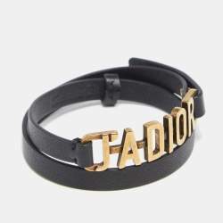 مملوكة مسبقًا Dior J'adior Black Leather Double Wrap Bracelet S