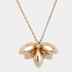 Pre Owned Dior Flower Petal Motif Crystal Gold Tone Pendant Necklace