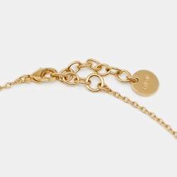 Pre Owned Dior Gold Tone Logo Embossed Round Pendant Necklace