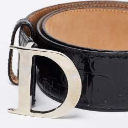 مملوكة مسبقًا حزام ديور ديوريسيمو جلد لامع أخضر زيتوني بالشعار 85 سم