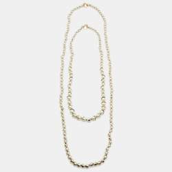 Dior Miss En Dior Faux Pearls Gold Tone Metal Set of 2 Necklaces