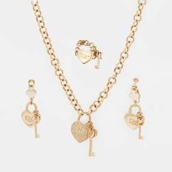 Pre Owned طقم مجوهرات ديور معدن ذهبي اللون وكريستال مزين شعار الماركة ديور