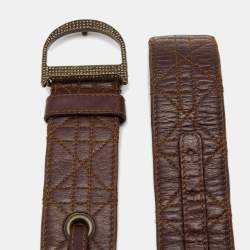 Pre Owned Dior Brown Cannage Leather Crystal Embellished D Buckle Belt 95CM
