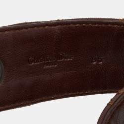 Pre Owned Dior Brown Cannage Leather Crystal Embellished D Buckle Belt 95CM