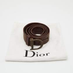 Pre Owned Dior Brown Cannage Leather Crystal Embellished D Buckle Belt 95CM