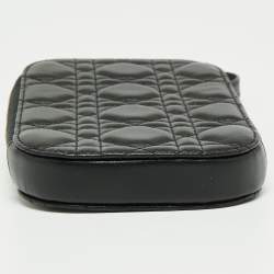  مملوكة مسبقًا Dior Black Cannage Leather Lady Dior Chain Phone Holder 