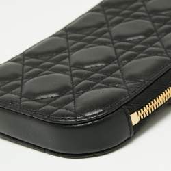 مملوكة مسبقًا Dior Black Cannage Leather Lady Dior Chain Phone Holder 