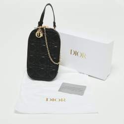 مملوكة مسبقًا Dior Black Cannage Leather Lady Dior Chain Phone Holder 