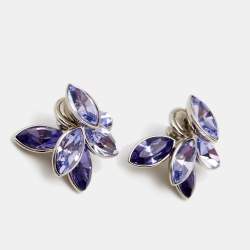 Pre Owned Dior Tribales Purple Crystals Silver Tone Metal Stud Earrings