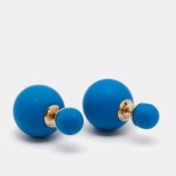Pre Owned Dior Tribale Mise en Dior Matte Blue Gold Tone Stud Earrings