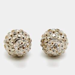 LV White & Gold Swarovski Crystal Stud Earrings