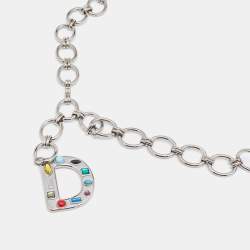 Pre Owned Dior Magenta Leather Crystal Embellished Logo Chain Belt 90 CM