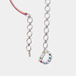 Pre Owned Dior Magenta Leather Crystal Embellished Logo Chain Belt 90 CM