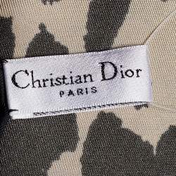 Dior Beige & Black Animal Bejeweled Print Silk Scarf