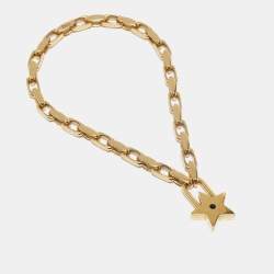 مملوكة مسبقًا Dior Aged Gold Tone Luck Star Locket Necklace