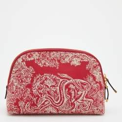 Dior Red Toile de Jouy Reverse Jacquard Canvas 30 Montaigne Cosmetic Pouch