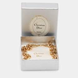 Pre Owned قلادة ديور وصلات سلسلة معدن ذهبي اللون وكريستال