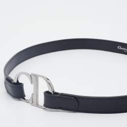 Pre Owned Dior Black Leather CD Logo Belt 80CM